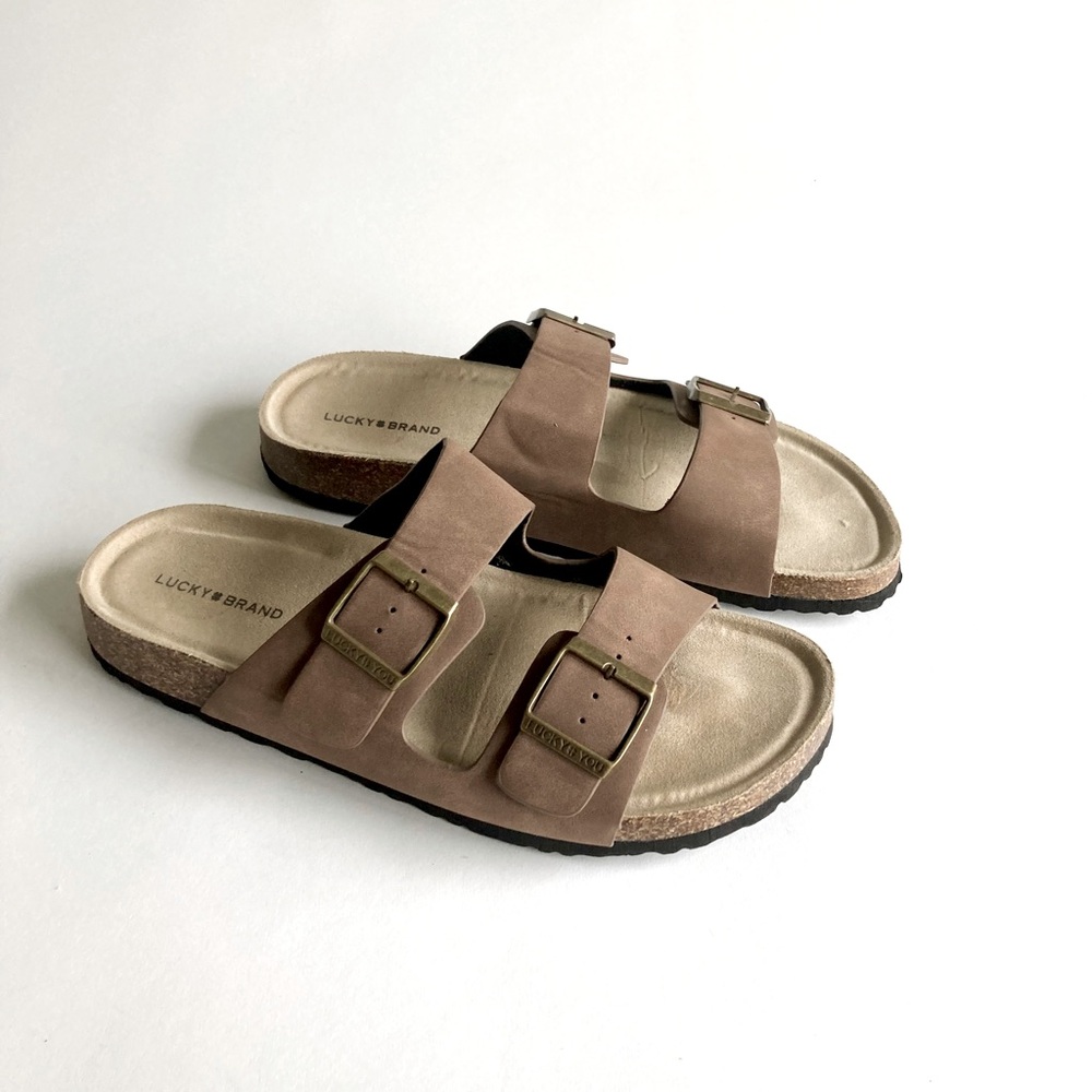 New Lucky Brand Brown Tan Faux Leather Arizona Sandals size 10